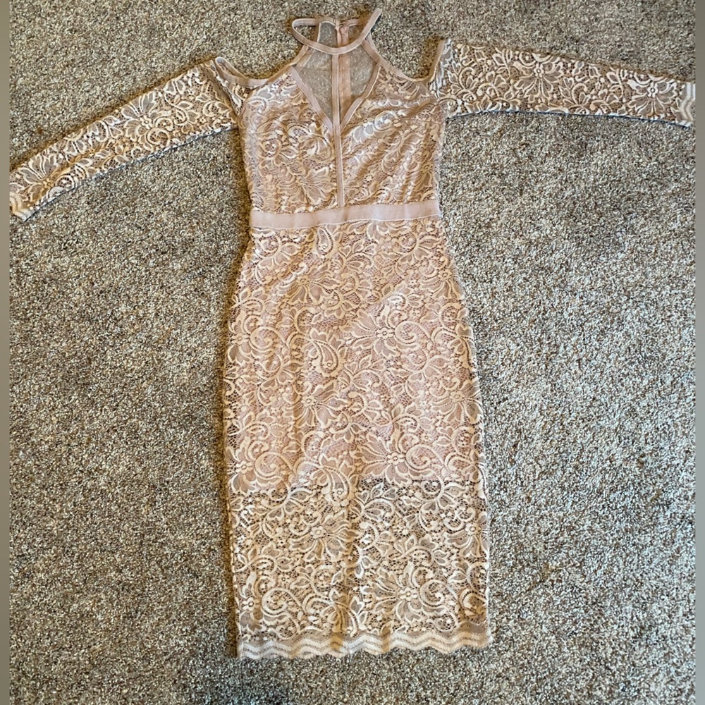 Pale pink, long sleeve, midi dress